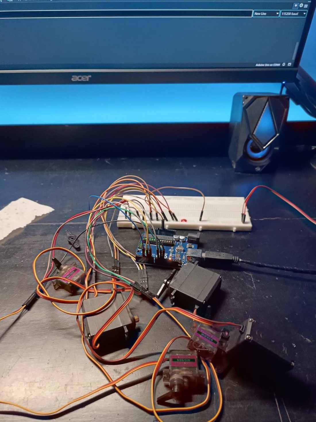 Wiring before the build: PCA9685 driver and the six servo channels.