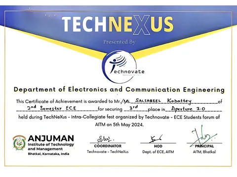 Certificate: TechNeXus 2024, 3rd place